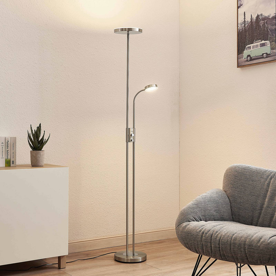 Lindby Seppa LED-golvlampa, rund, nickel