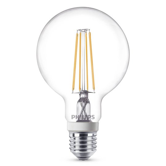 Philips E27 7W LED-globlampa G95 klar, dimbar