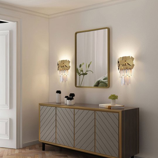 Lucande Miraia kristallvägglampa, guld