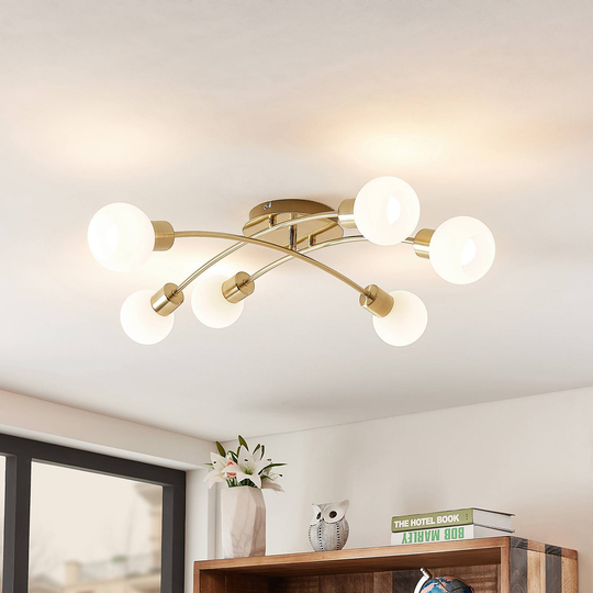 Lindby Agmar LED-taklampa, mässing, 6 lampor