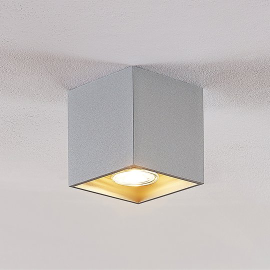 Lindby Parvin aluminium-downlight, kantig, grå