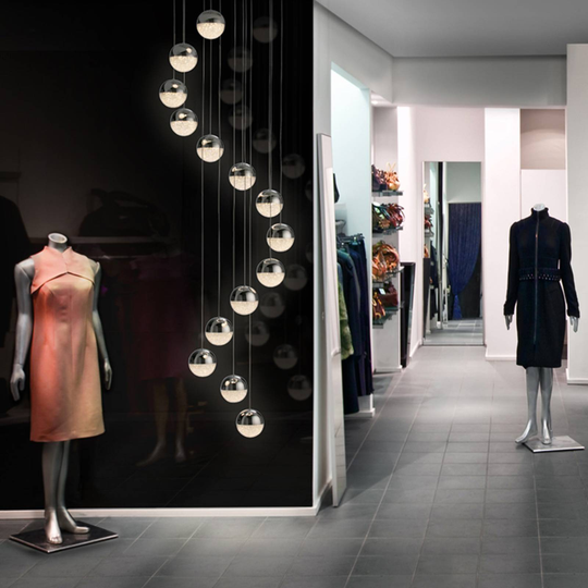 LED-pendellampa Sphere, 14 lampor krom app