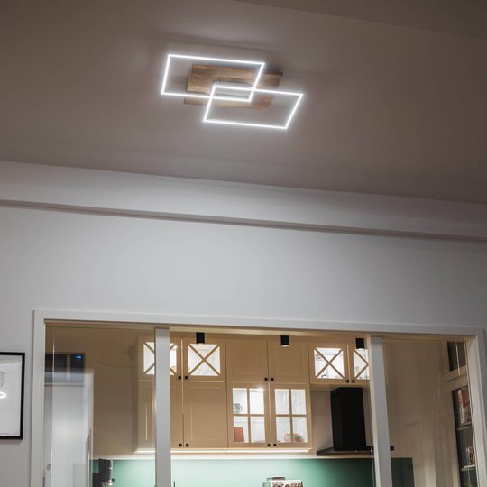 LED-taklampa Panama L, ek natur