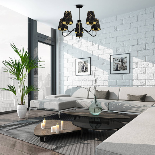 Taklampa Harmias svart/guld 5 lampor