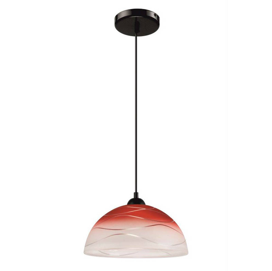 Pendellampa Fibi av glas med vågmotiv, röd