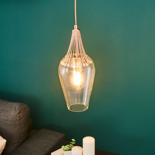 Hänglykta Whisk med glasskärm och koppardetaljer