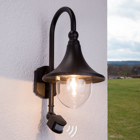 Utomhusvägglampa Daphne, svart, sensor