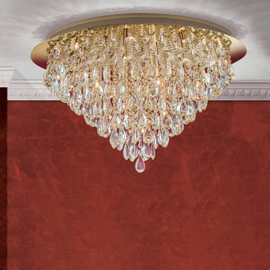 Taklampa Celeste med K9-kristaller, Ø75 cm, guld