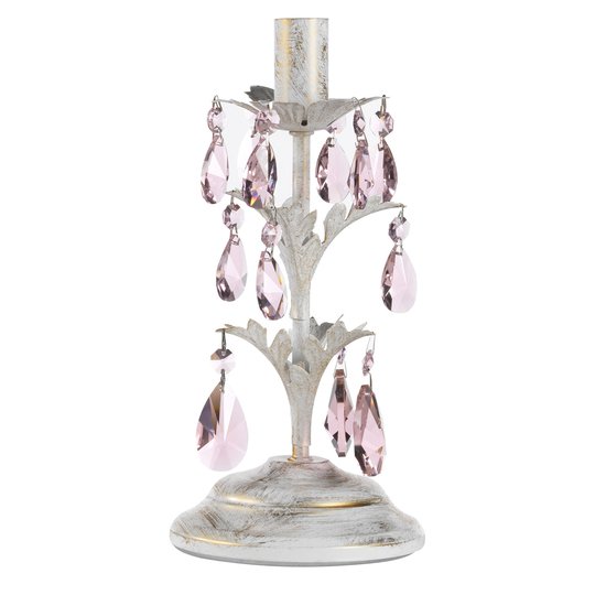 Bordslampa Kate, i vitt med rosékristaller