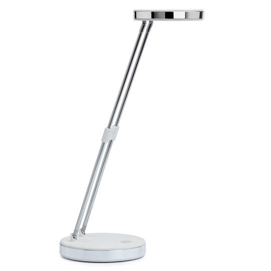 LED-bordslampa MAULpuck, teleskoparm, vit