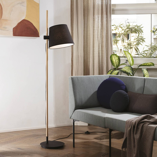 Ideal Lux Axel golvlampa med trä, svart/natur