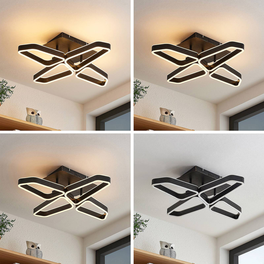 Lucande Quinn LED-taklampa svart 4 lampor