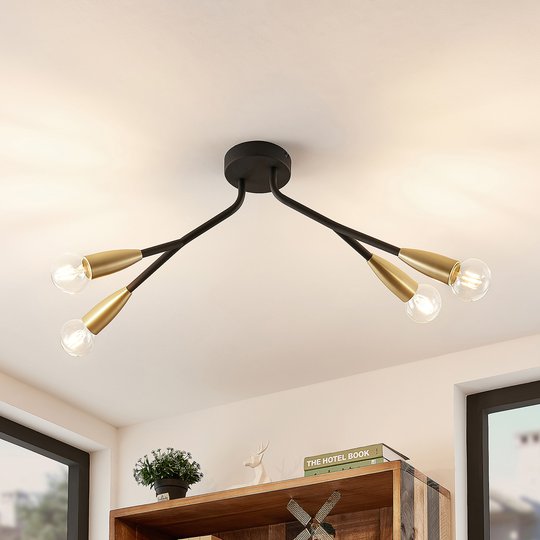 Lucande Carlea taklampa, 4 lampor svart mässing