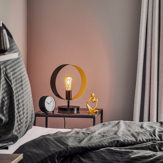 Bordslampa Hula i ringdesign, svart/guld