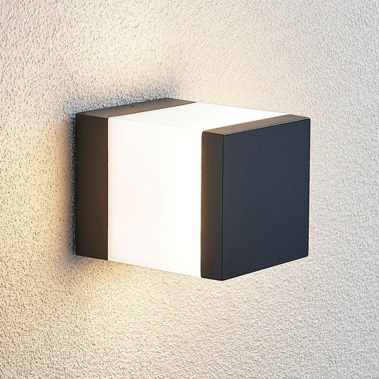 LED-utomhusvägglampa Litas, kantig, mörkgrå