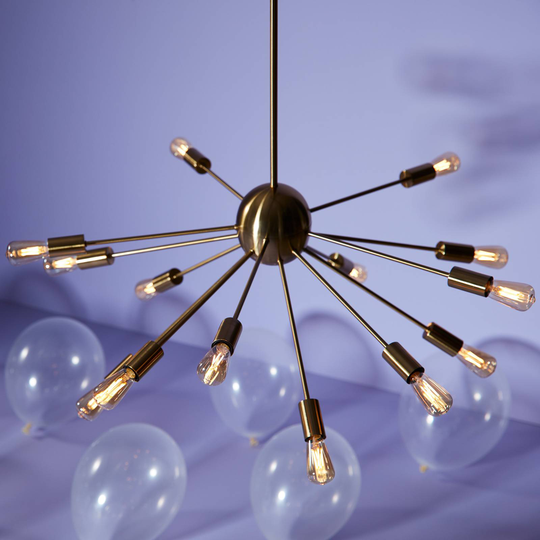 LED-hänglampa Mir 15 lampor, satinerad mässing