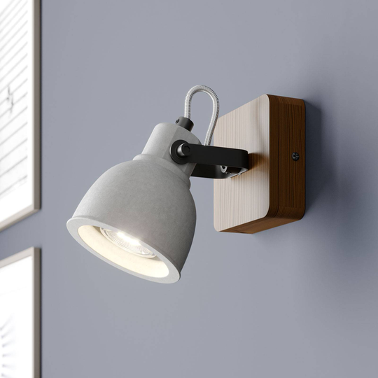 Lindby Mitis LED-spotlight av trä och betong