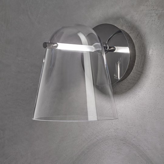 Prandina Sino W3 LED-vägglampa klar/svart krom