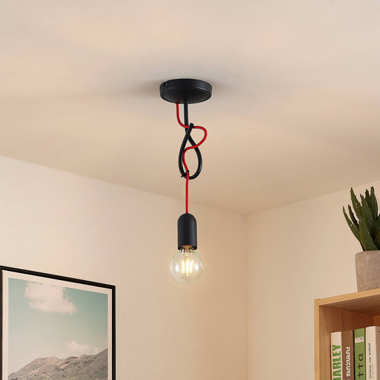 Lucande Jorna hänglampa, 1 lampa, röd kabel