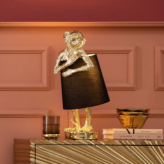 KARE Animal Monkey bordslampa, svart/guld
