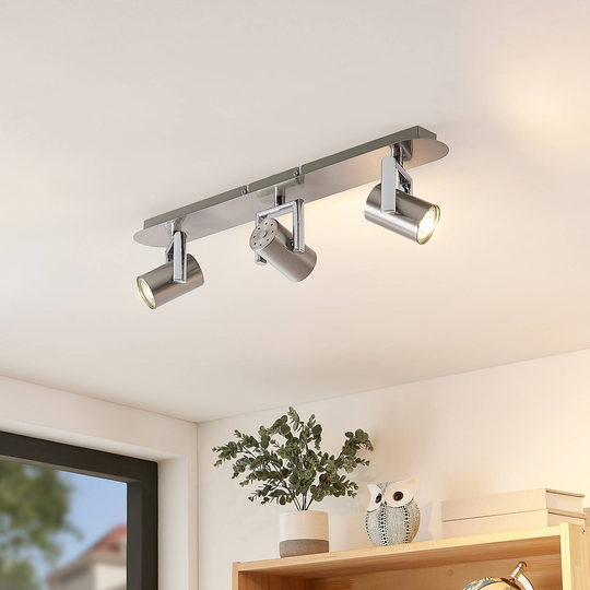 Lindby Reina takspotlight, nickel, 3 lampor, lång