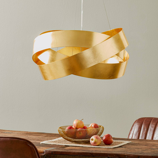 Hänglampa Pura med bladguld, 60 cm, 3 x E27