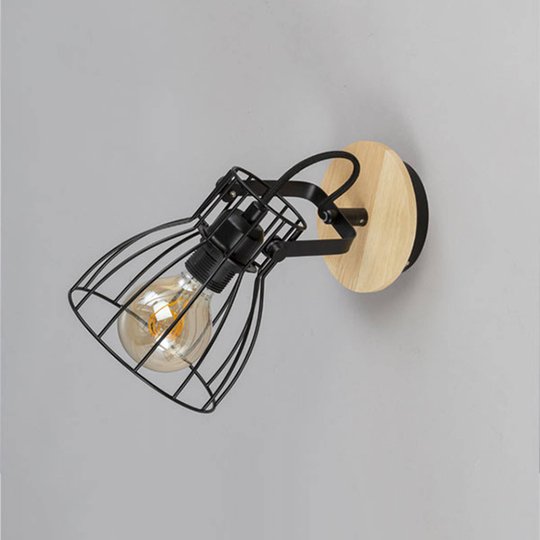 Vägglampa Die med träoptik och burskärm