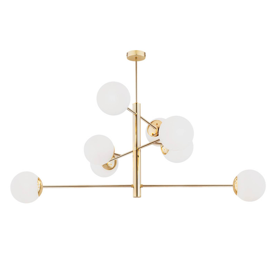 Taklampa Caroll, 8 lampor opal/mässing