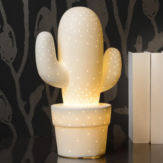 vit bordslampa Cactus av keramik