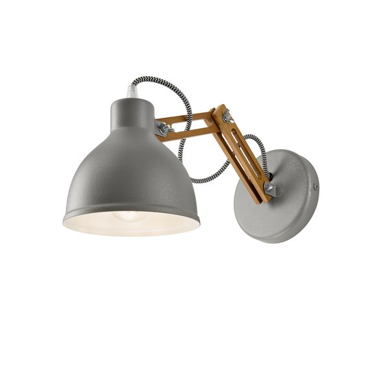 Vägglampa Skansen, justerbar träarma, grå
