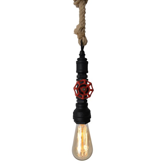 Pendellampa Vintage med hamparep – svart