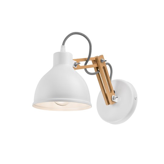 Vägglampa Skansen, justerbar träarm, vit