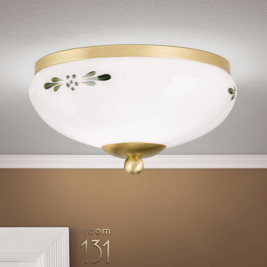 Taklampa Landhaus mässing opal grön Ø 21 cm
