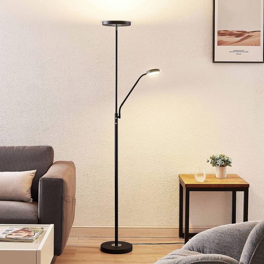 Lindby Sumani LED-golvlampa, rund, svart