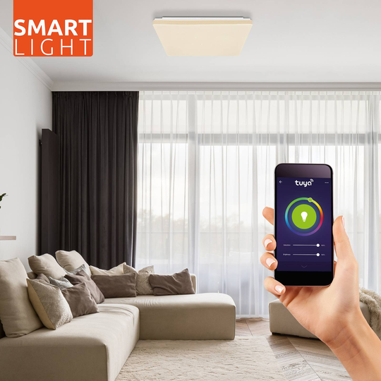 LED-taklampa Ully smart Tuya CCT träoptik