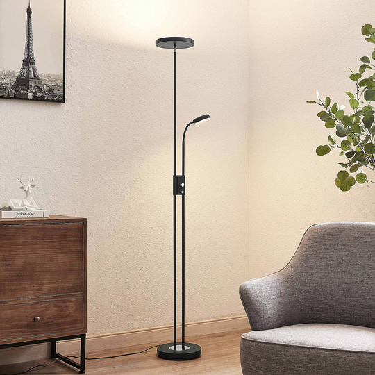 Lindby Seppa LED-golvlampa, rund, svart