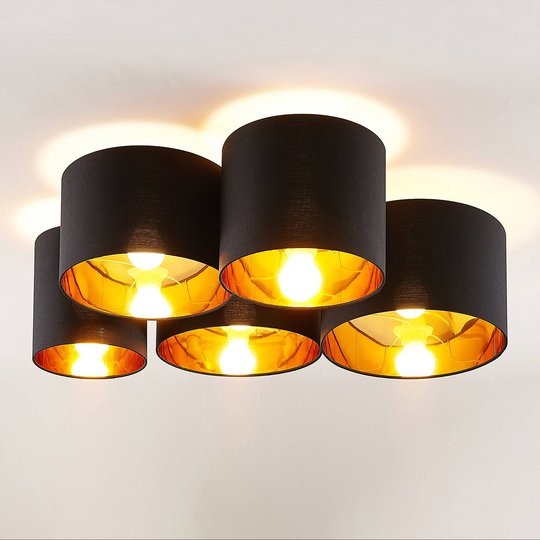 Lindby Laurenz taklampa 5 lampor 83 cm svartguld