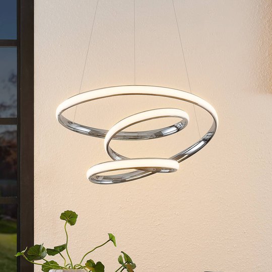 Lucande Sakina LED-hänglampa krom Ø 48 cm