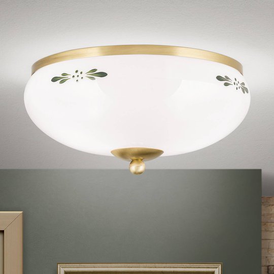 Taklampa Landhaus mässing opal grön Ø 28 cm