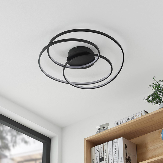 Lindby Kateryna LED-taklampa svart Ø 60 cm