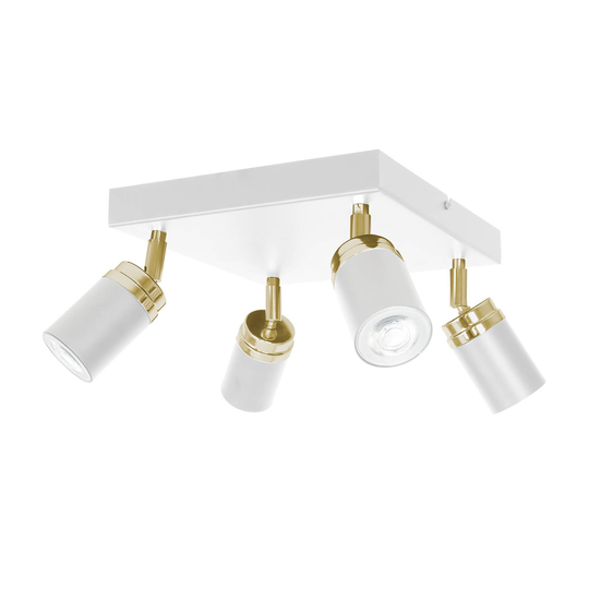 Takspotlight Rondo vit/guld kvadrat 4 lampor