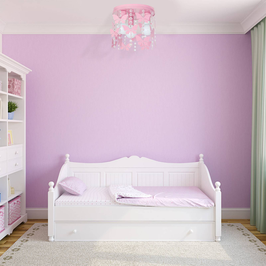 Taklampa Angelica i rosa med fjärilar
