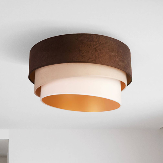 Taklampa Devon, brun/beige/écru/guld Ø45cm