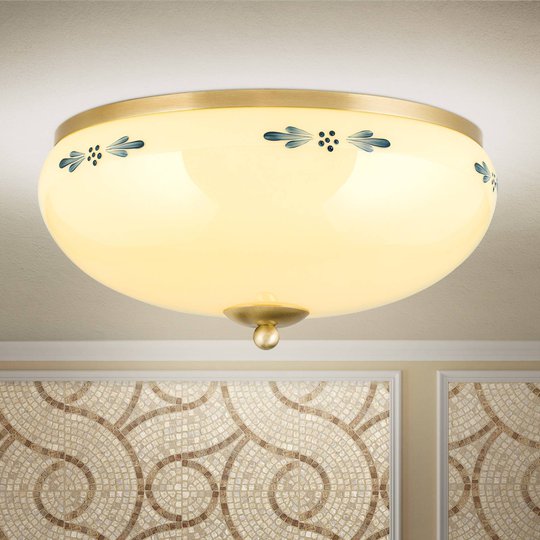Taklampa Landhaus mässing champagne blå Ø 35 cm