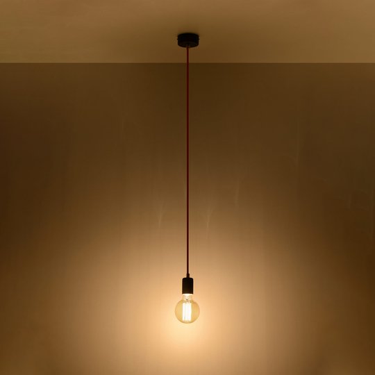 Hänglampa Simple, svart, röd kabel