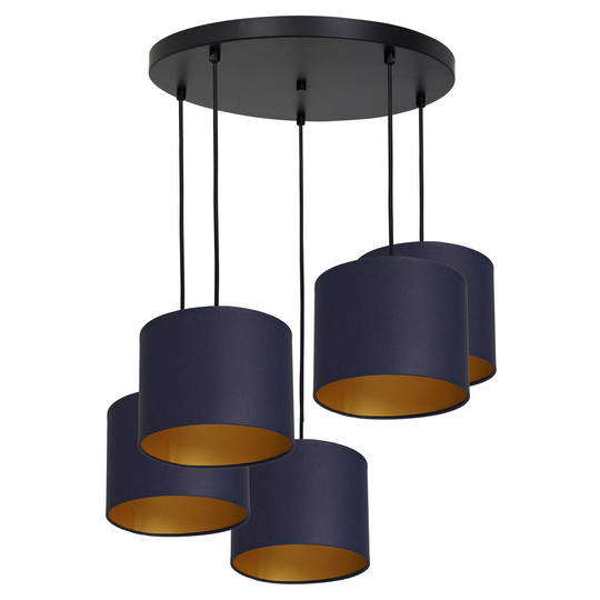 Pendellampa Soho cylindrisk 5 lampor blå/guld