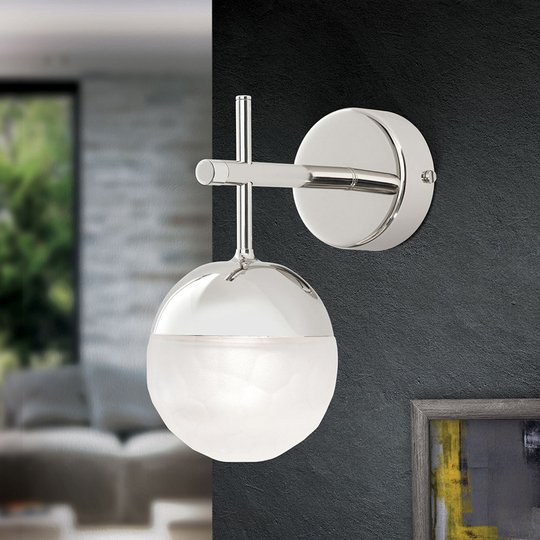 LED-vägglampa Ball, 1 lampa, nickel, nedåt