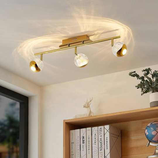 Lucande Kilio LED-takspotlight, 3 lampor, guld
