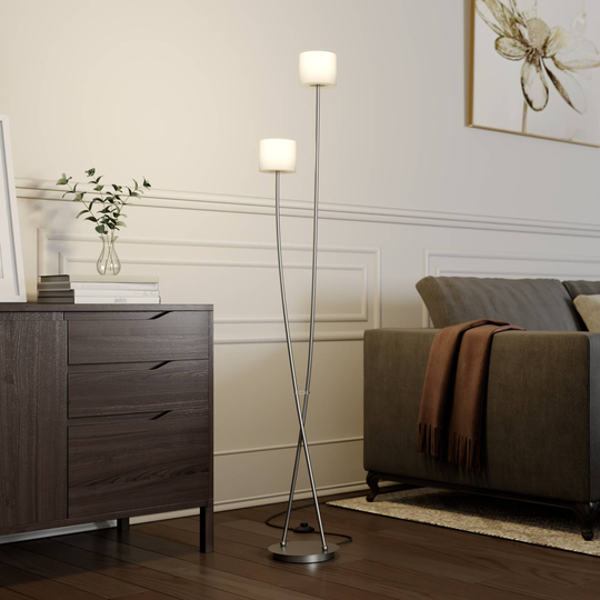 Lucande Juljana golvlampa, 2 lampor, glasskärm
