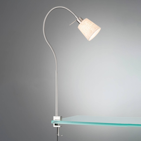 Klämlampa Jam, skärm av lin, nickel/sand
